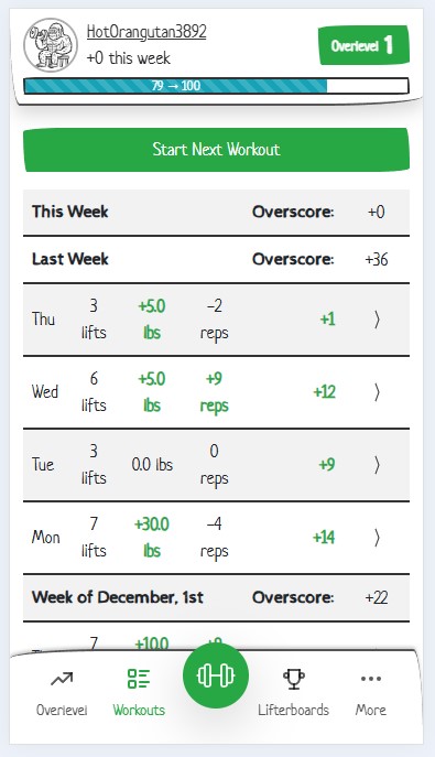 Workout Overview feature screenshot